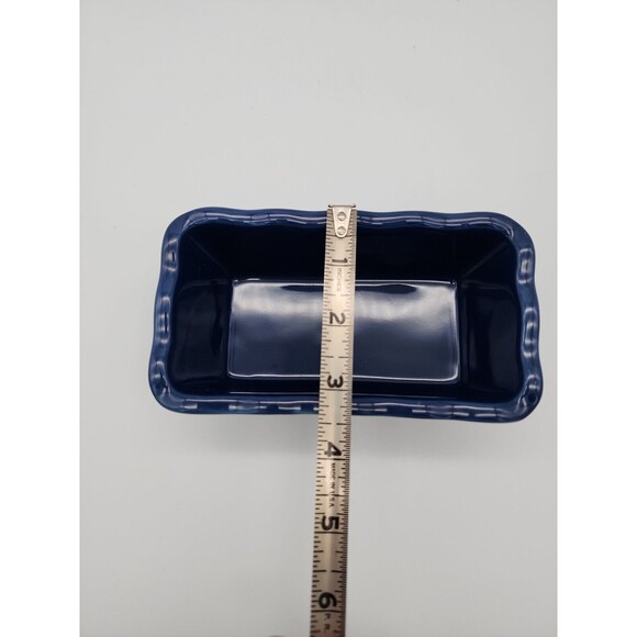 Nantucket Ceramic Mini Loaf Pan Santa Claus Winter Scene Navy Blue NEW 6" x 3" - Picture 7 of 12